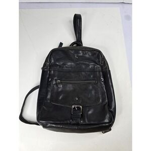 Ashwood Black Glazed Leather Medium Backpack Purse Zip Around Multi Compartments